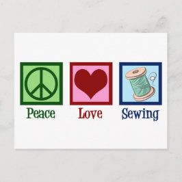 Peace Kärlek Sewing Cute Seamstress Vykort