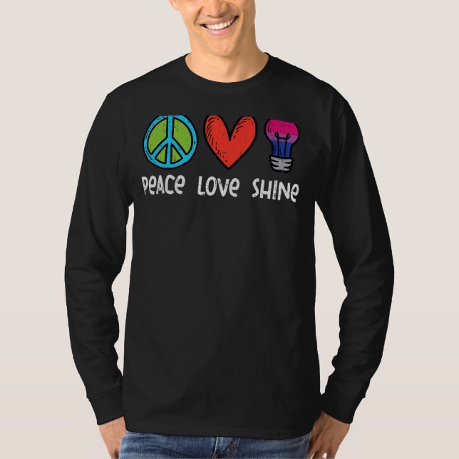 Peace Kärlek Shine Bisexual Bi Pride Saker Flagga  T Shirt (Framsida)