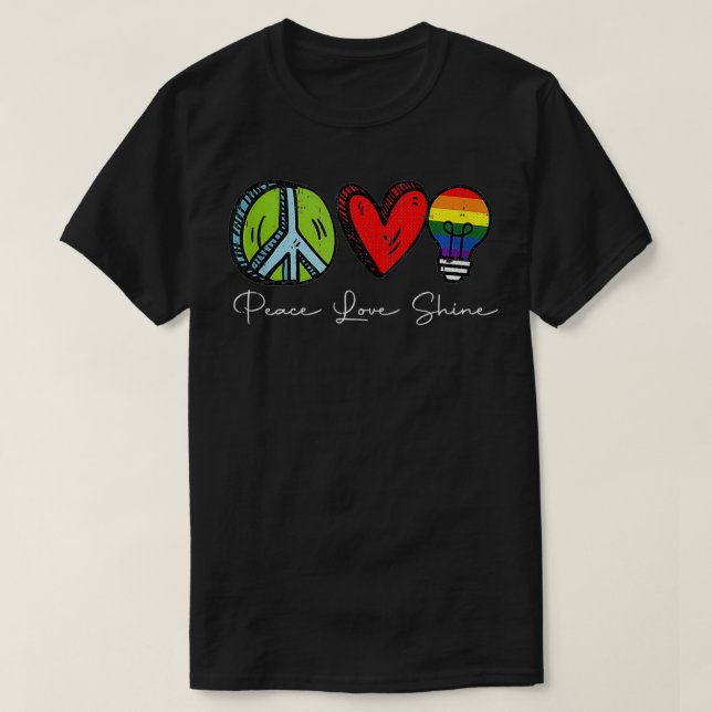 Peace Kärlek Shine Gay pride Retro Hippie Proud LG T Shirt (Design framsida)