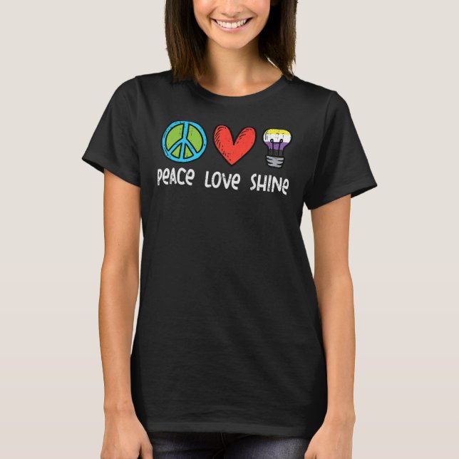 Peace Kärlek Shine Nonbinary Non Binary Enby NB Fl T Shirt (Framsida)