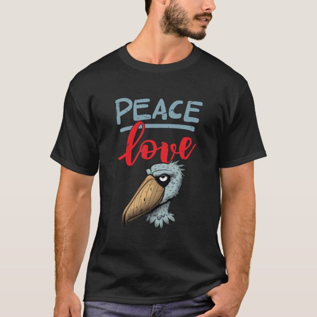 Peace Kärlek Shoebill Design T Shirt (Framsida)