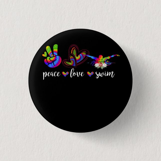 Peace Kärlek Simma Goggles Tie Dye Swimmer Swimmin Knapp (Framsida)