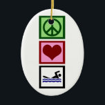 Peace Kärlek Simma Julgransprydnad Keramik<br><div class="desc">Ett fredstecken,  ett hjärta och en blå simman. Jag kärlek till simma. En underbar gåva till en simmare eller livvakt.</div>
