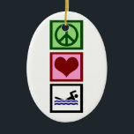 Peace Kärlek Simma Julgransprydnad Keramik<br><div class="desc">Ett fredstecken,  ett hjärta och en blå simman. Jag kärlek till simma. En underbar gåva till en simmare eller livvakt.</div>