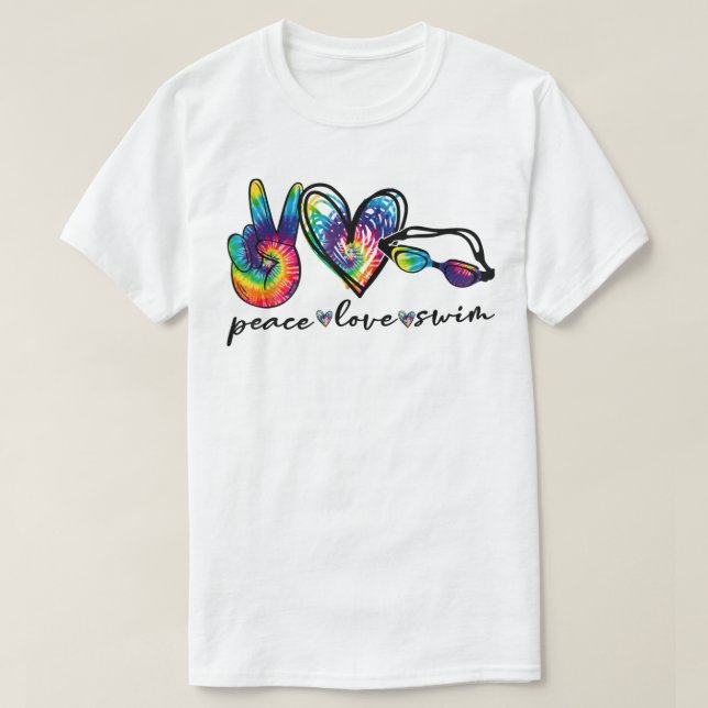 Peace Kärlek Simma Tie Dye Swimmer Swimming Gifts  T Shirt (Design framsida)