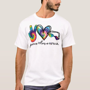 Peace Kärlek Simma Tie Dye Swimmer Swimming Gifts  T Shirt