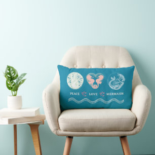 Peace Kärlek Sjöjungfruars Artsy Teal Lumbar Pillo Lumbarkudde