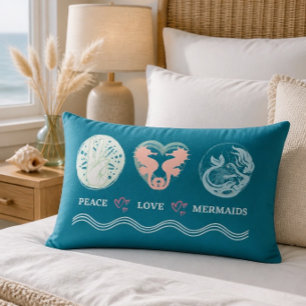 Peace Kärlek Sjöjungfruars Artsy Teal Lumbar Pillo Lumbarkudde