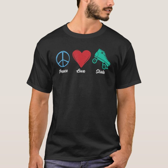 Peace Kärlek Skate Roller Skating T Shirt (Framsida)