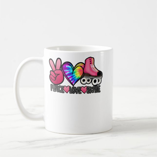 Peace Kärlek Skate - Tie Dye Roller Skater Heart Kaffemugg (Vänster)