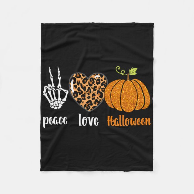 Peace Kärlek Skeleton Fall Pumpkin Leopard Hallowe Fleecefilt (Framsidan)