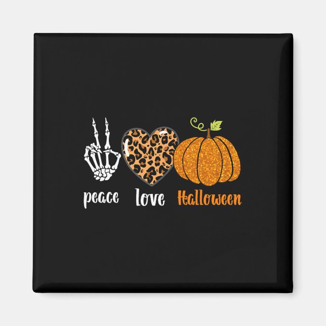 Peace Kärlek Skeleton Fall Pumpkin Leopard Hallowe Magnet (Framsidan)