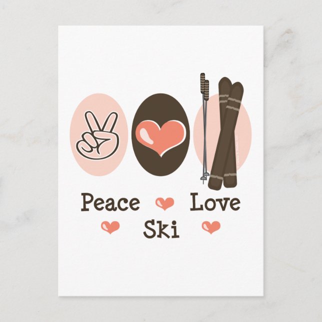 Peace Kärlek Ski-vykort Vykort (Framsida)