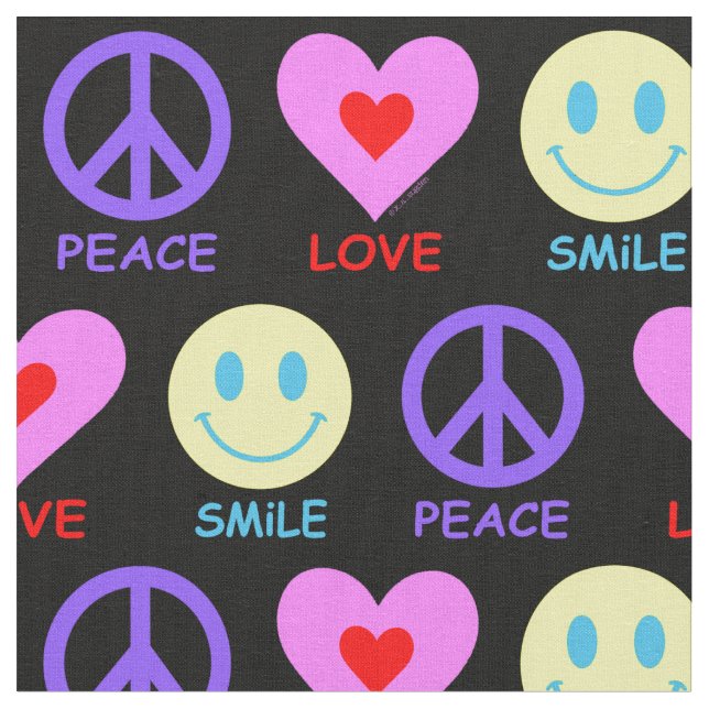 Peace Kärlek Smile Mönster Tyg (Närbild)