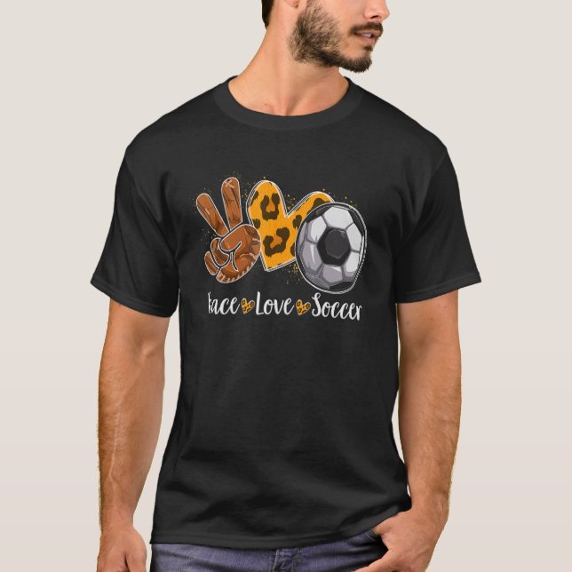 Peace Kärlek Soccer Leopard Skriv ut Cheetah Mönst T Shirt (Framsida)