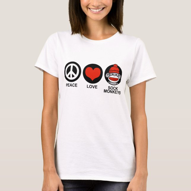 Peace Kärlek Sock monkey T-shirt (Framsida)