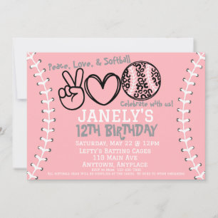 Peace Kärlek Softball Birthday-inbjudan Inbjudningar