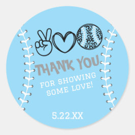 Peace Kärlek Softball Birthday-inbjudan Runt Klistermärke