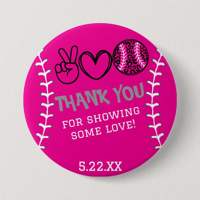 Peace Kärlek Softball Birthday Knapp (Framsida)