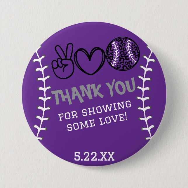 Peace Kärlek Softball Birthday Knapp (Framsida)