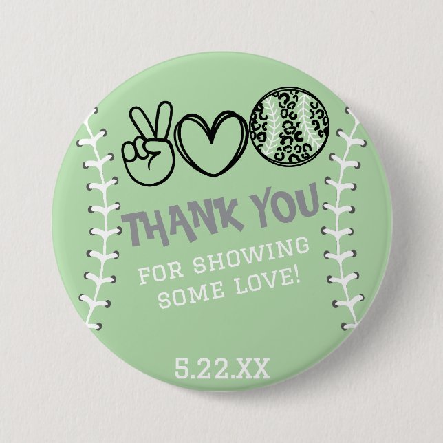 Peace Kärlek Softball Birthday Knapp (Framsida)