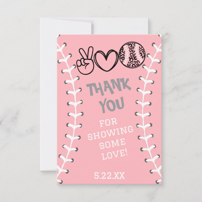 Peace Kärlek Softball Birthday Tack Kort (Framsida)