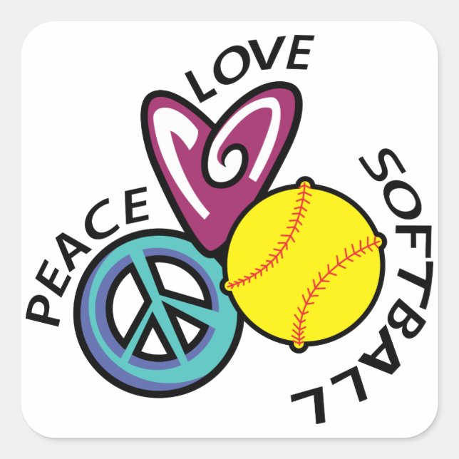 Peace Kärlek Softball Fyrkantigt Klistermärke (Framsida)