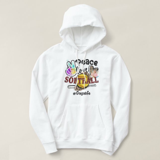 Peace Kärlek Softball Gaga Life Mamma Grandma Leop Hoodie (Design framsida)