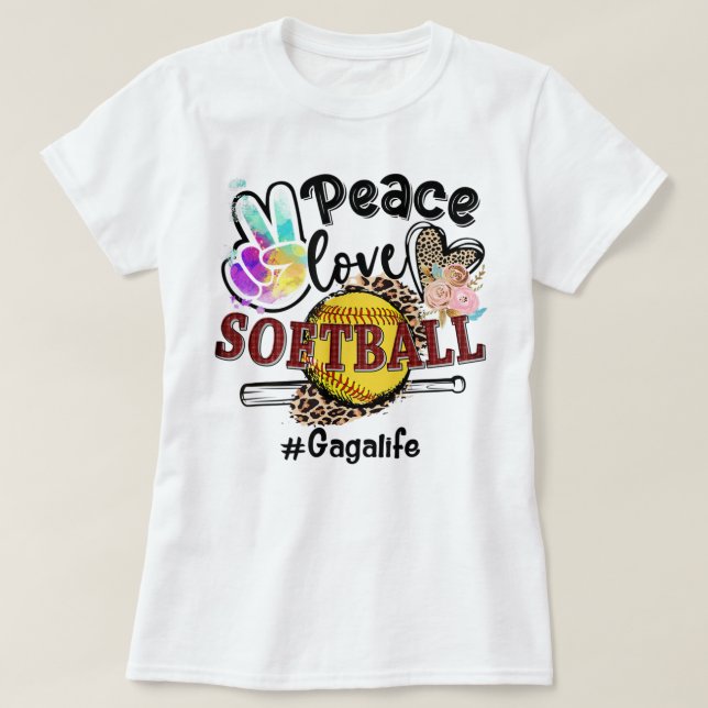 Peace Kärlek Softball Gaga Life Mamma Grandma Leop T Shirt (Design framsida)