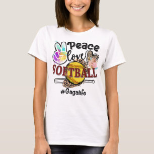 Peace Kärlek Softball Gaga Life Mamma Grandma Leop T Shirt