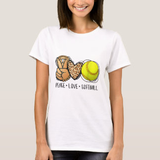 Peace Kärlek Softball Mamma Leopard Skriv ut Mors  T Shirt
