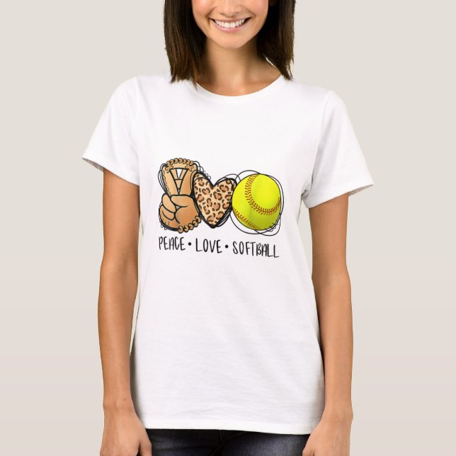 Peace Kärlek Softball Mamma Leopard Skriv ut Mors  T Shirt (Framsida)