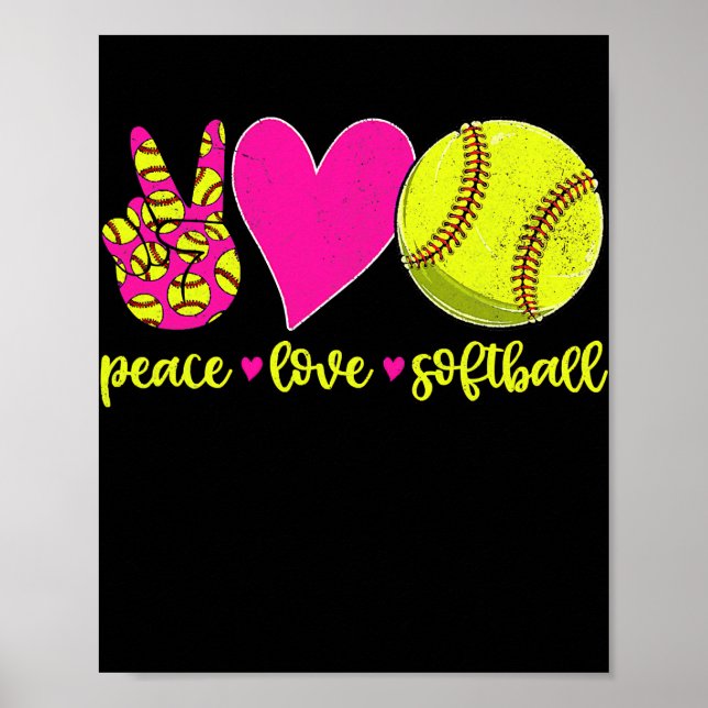 Peace Kärlek Softball Mamma Manar Kvinnor Poster (Framsidan)