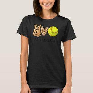 Peace Kärlek Softball Mammor Leopard Skriv ut Mor T Shirt