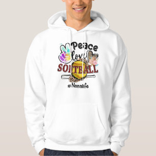 Peace Kärlek Softball Nana Life Mamma Grandma Leop Hoodie