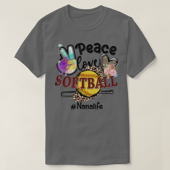 Peace Kärlek Softball Nana Life Mamma Grandma Leop T Shirt (Design framsida)