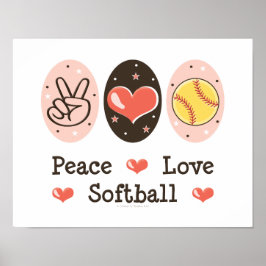 Peace Kärlek Softball Poster Skriv ut