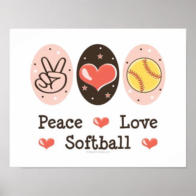 Peace Kärlek Softball Poster Skriv ut (Framsidan)