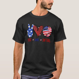Peace Kärlek Softball Softball USA flagga Amerika T Shirt