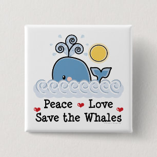 Peace Kärlek Spara Whales Button Knapp