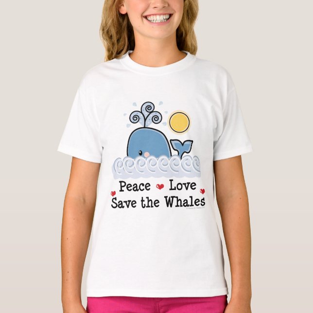 Peace Kärlek Spara Whales Kids Ringer Tee (Framsida)