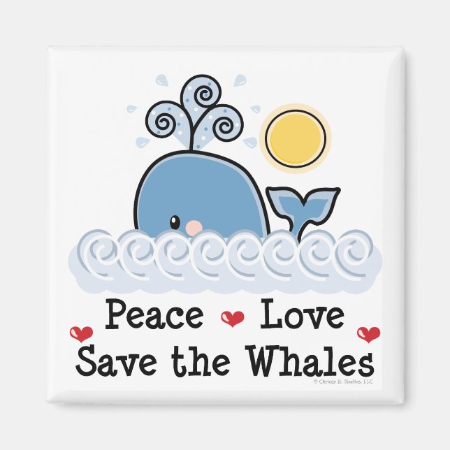 Peace Kärlek Spara Whales Magnet (Framsidan)