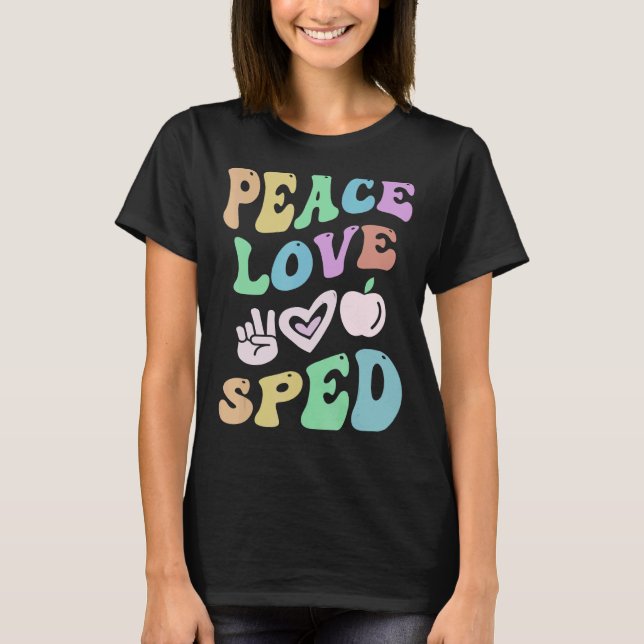 Peace KÄRLEK SPEPPADE Retro Speciell Education Gro T Shirt (Framsida)