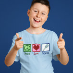 Peace Kärlek Squash Racquet Sports Kids T Shirt<br><div class="desc">Peace Kärlek Squash Barn t-shirt för en idrottsspelare,  med fredstecken,  hjärta och racquet.</div>