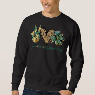 Peace Kärlek St Patrick Day Glitter Heart Irish Tu Lång Ärmad Tröja