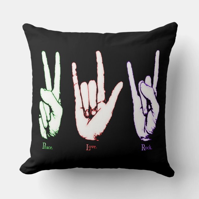 Peace Kärlek Sten Hand Symbols Dekorativ kudde (Framsida)