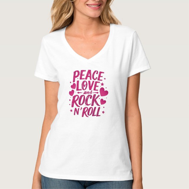 Peace Kärlek Sten N’ Roll - Vibrant Music Älskare T Shirt (Framsida)