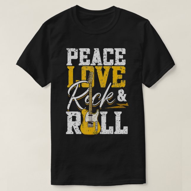 Peace Kärlek Sten & Roll Electronic Sten Guitar  T Shirt (Design framsida)