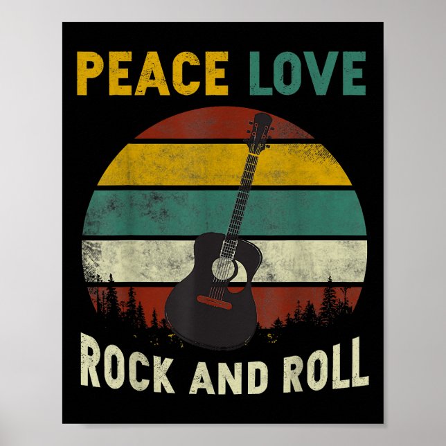 Peace Kärlek & Sten & Roll Guitar Player Guitarist Poster (Framsidan)