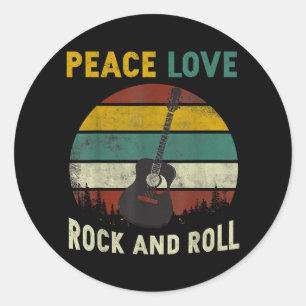 Peace Kärlek & Sten & Roll Guitar Player Guitarist Runt Klistermärke